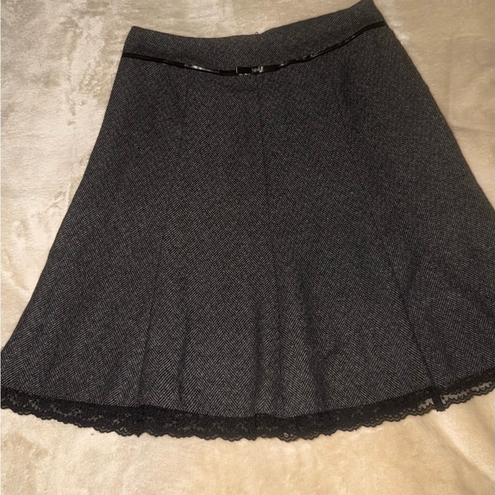 Joe Benbasset Herringbone A-Line Skirt Faux Leather Lace Size 5 Gothic Academia